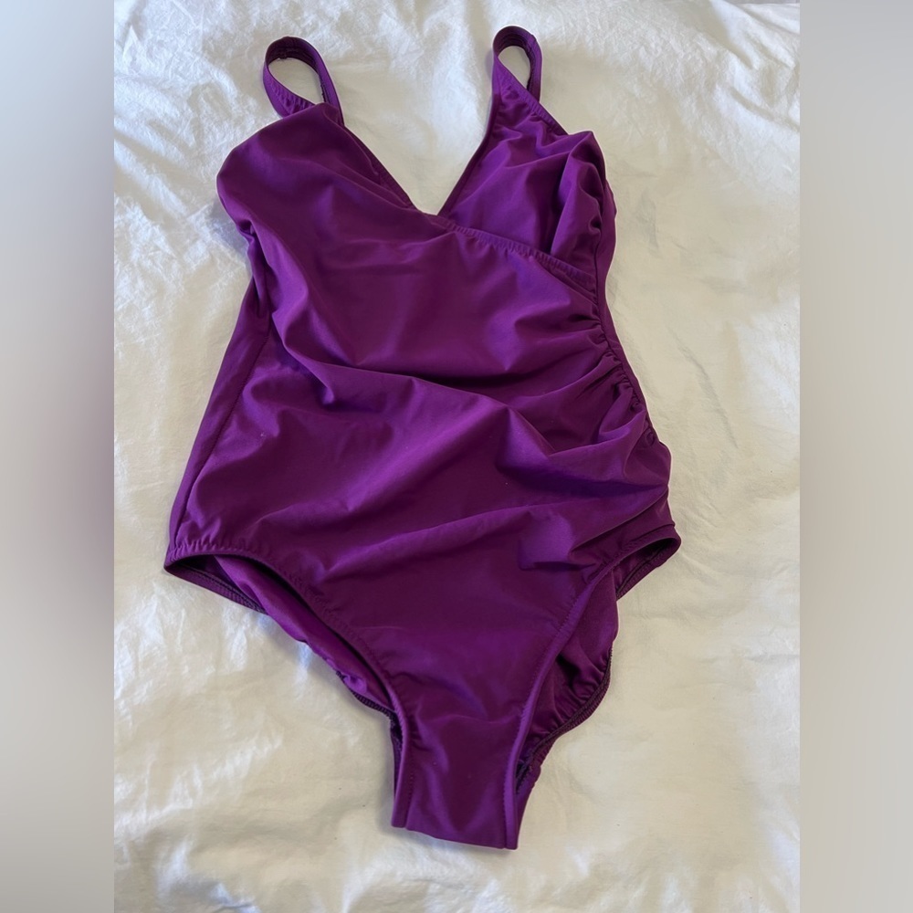 MIRACLESUIT Purple SLIMMING ONE PIECE SWIMSUIT Size 12.